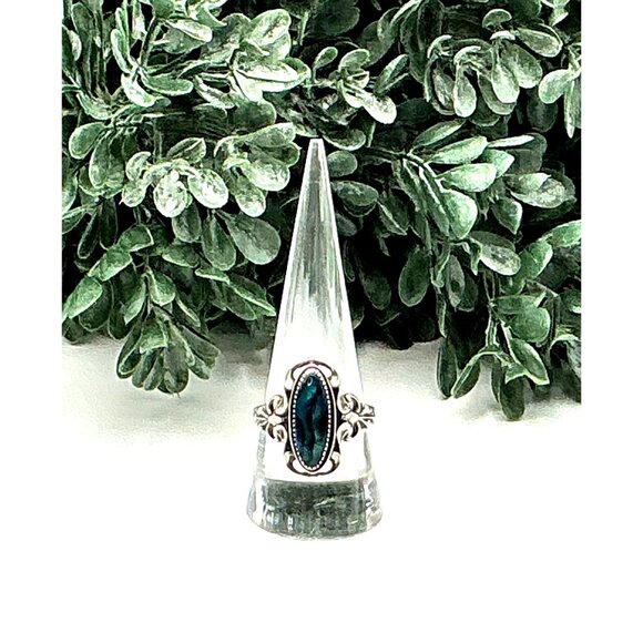 Vintage Style Sterling Silver Ring With Oval Abalone Shell & Ornate Filigree Des - Picture 3 of 6